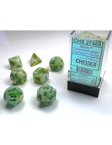 Set 7 dados poliédricos: Marble verde w/verde oscuro