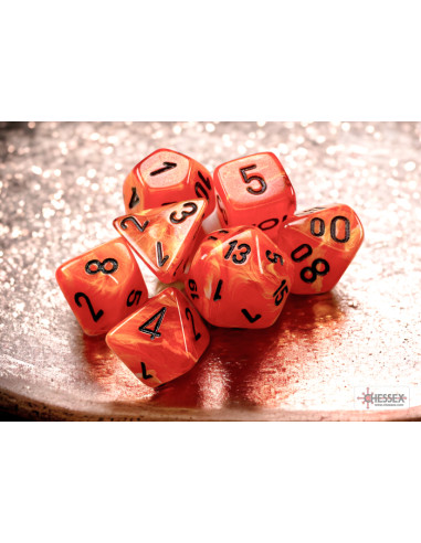 Vortex Mini-hedral Orange/Black 7 dice set