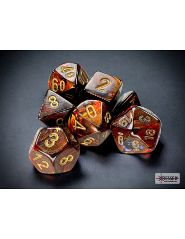 Scarab Mini-hedral Blue Blood/gold 7-Die Set